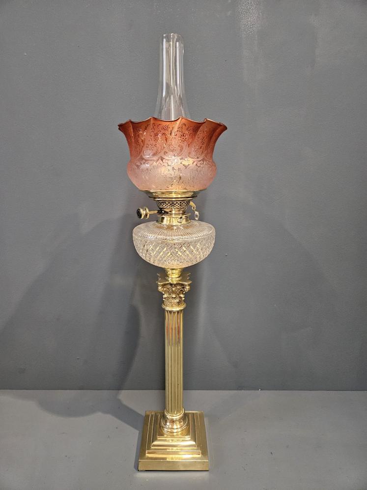 Outstanding Quality Victorian Oil Lamp with Crystal Reservoir and Original Shade - Image 1