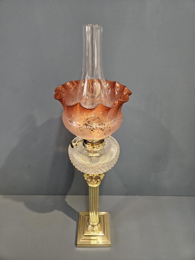 Outstanding Quality Victorian Oil Lamp with Crystal Reservoir and Original Shade - Image 2