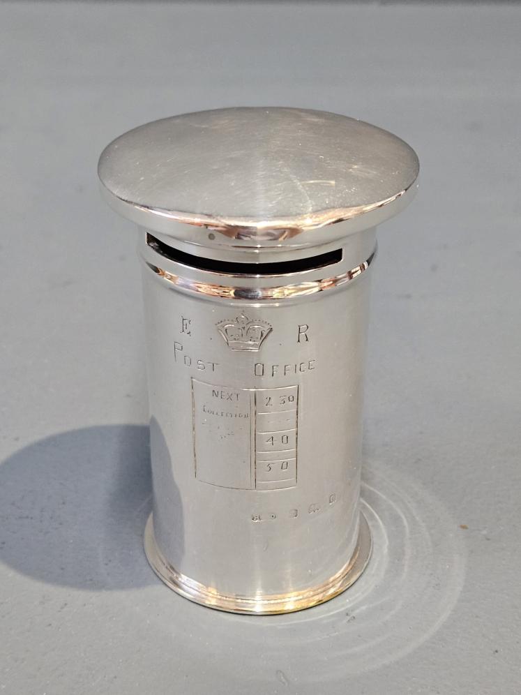 Rear Edwardian Silver Post Box Money Box - Image 4