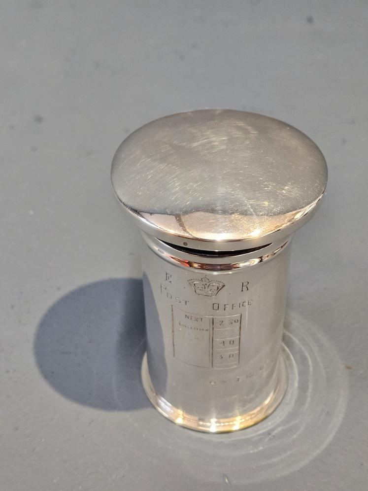 Rear Edwardian Silver Post Box Money Box - Image 2