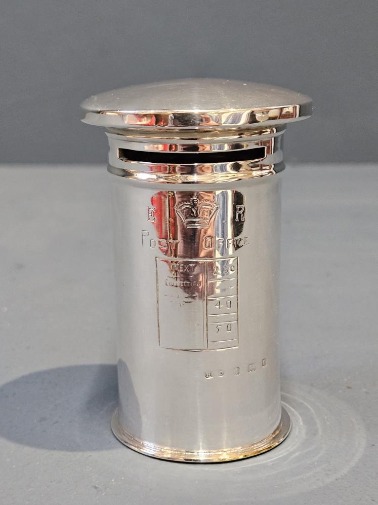 Rear Edwardian Silver Post Box Money Box - Image 1