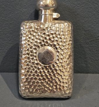 Victorian Ladies Planished Silver Hip Flask