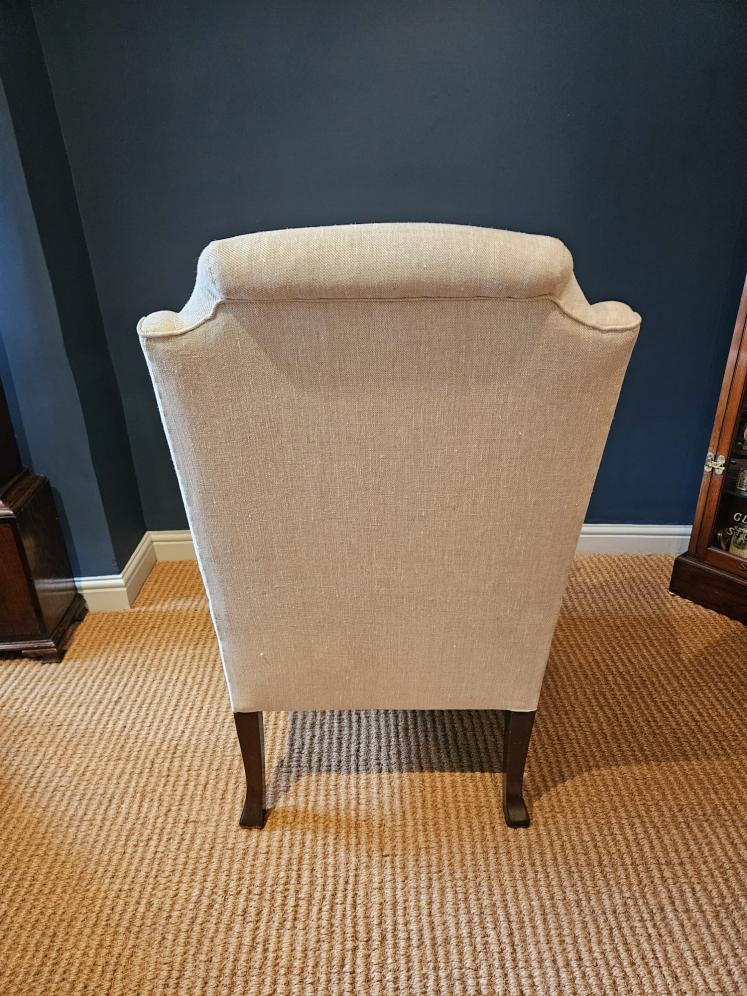 Matching Pair of Late Victorian Linen Covered Wing Back Arm Chairs  - Image 8