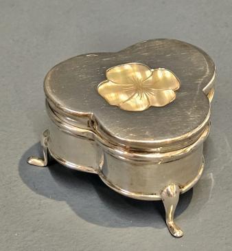 Silver Trinket Box with Mother of Pearl Pansy Inlay