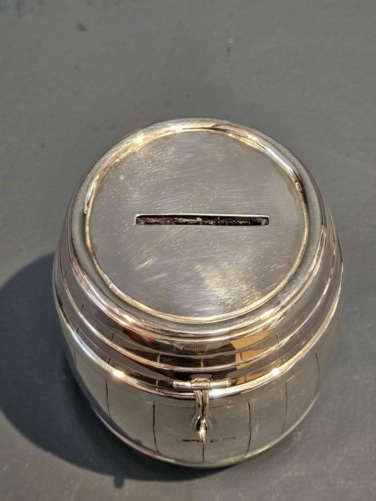 Large Edwardian Silver Barrel Money Box - Image 4