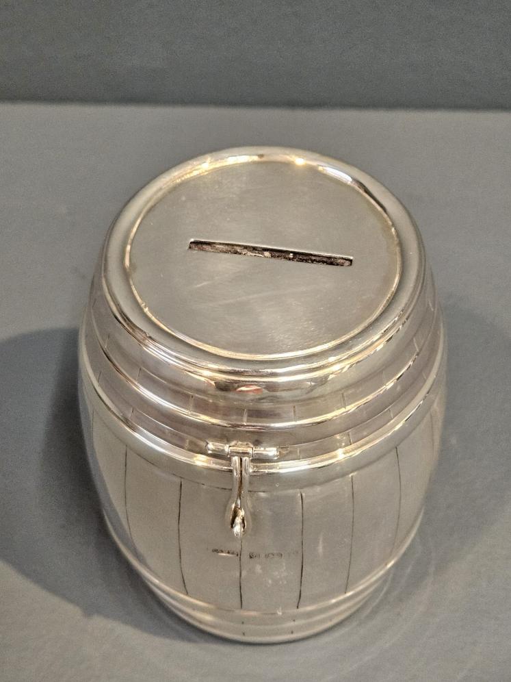 Large Edwardian Silver Barrel Money Box - Image 2