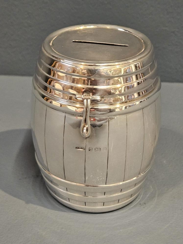 Large Edwardian Silver Barrel Money Box - Image 1