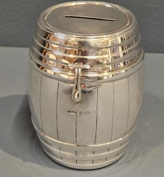 Large Edwardian Silver Barrel Money Box