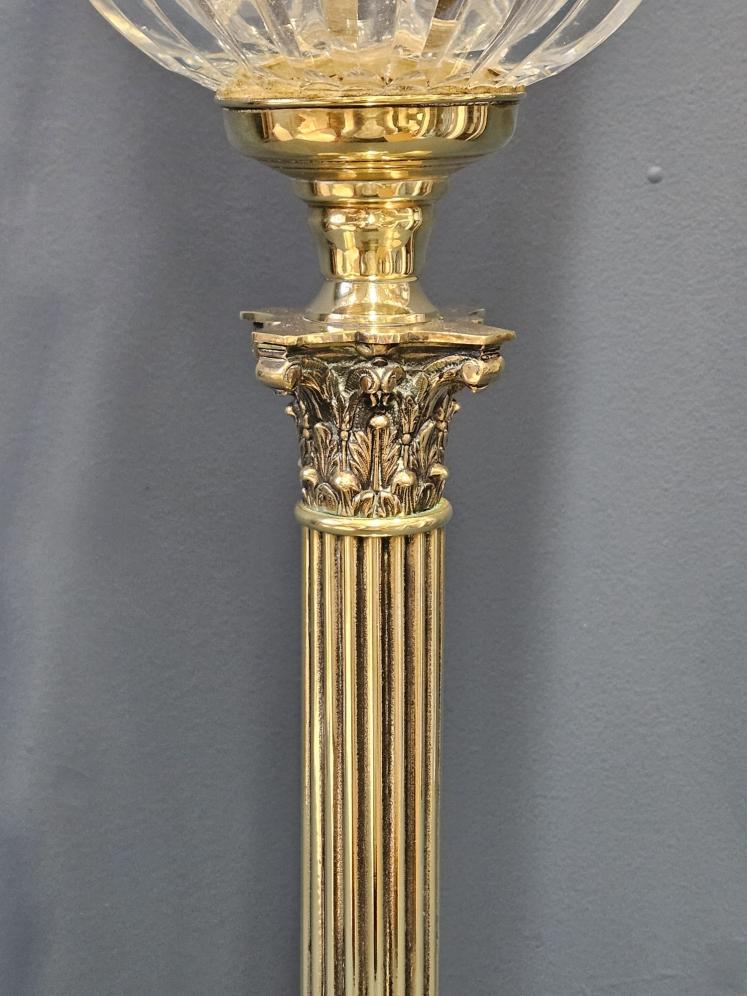 Victorian Corinthian Column Oil Lamp With Cranberry Shade  - Image 5