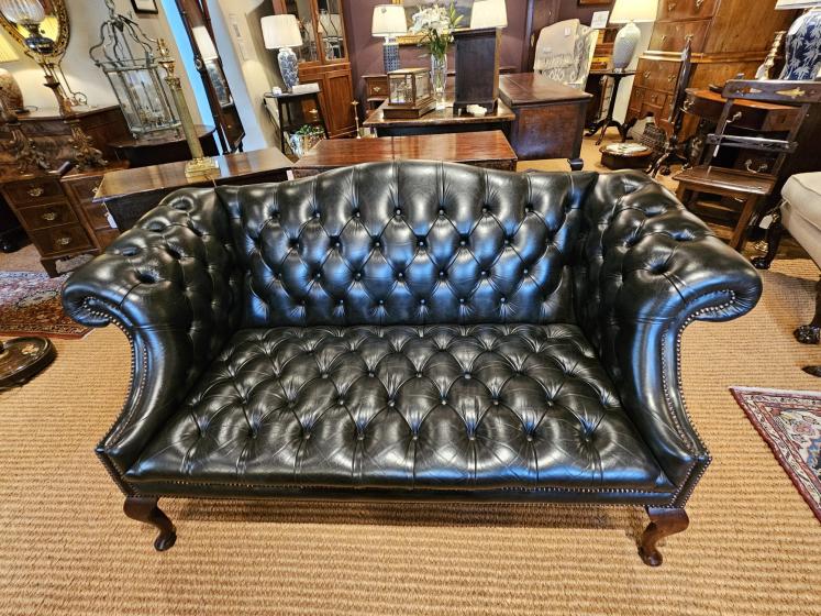 Small Dark Bottle Green Leather Sofa - Image 8