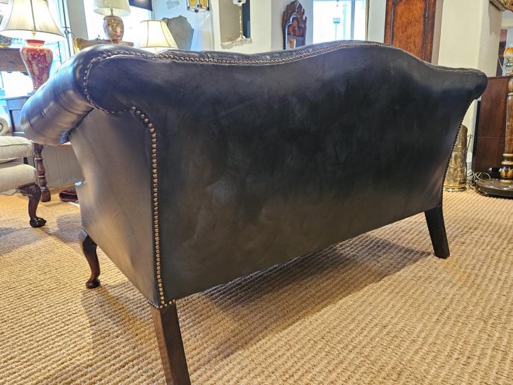 Small Dark Bottle Green Leather Sofa - Image 7