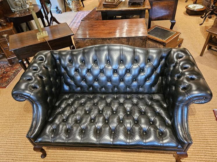 Small Dark Bottle Green Leather Sofa - Image 6