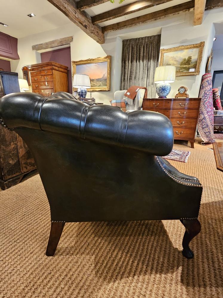 Small Dark Bottle Green Leather Sofa - Image 5