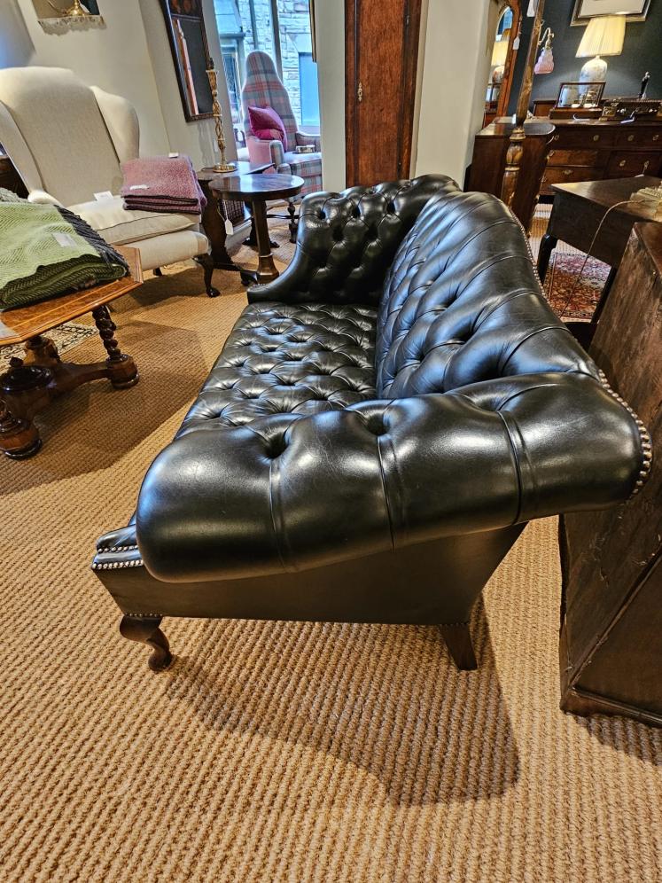 Small Dark Bottle Green Leather Sofa - Image 3