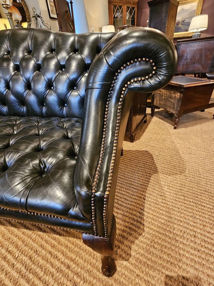 Small Dark Bottle Green Leather Sofa - Image 2