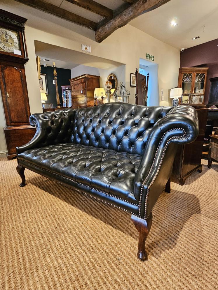 Small Dark Bottle Green Leather Sofa - Image 1