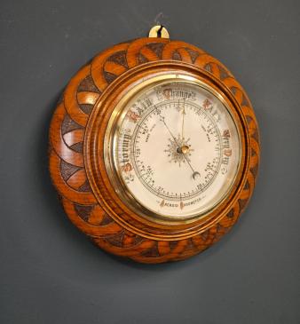 Victorian Turned Oak Cased Barometer  - Image