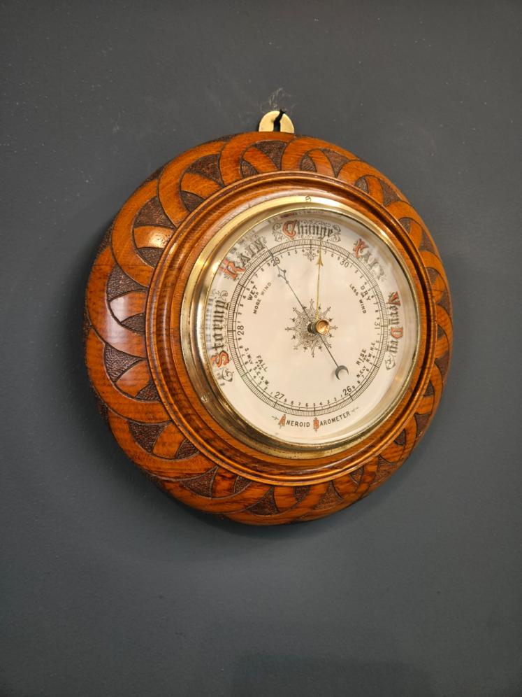 Victorian Turned Oak Cased Barometer  - Image 1