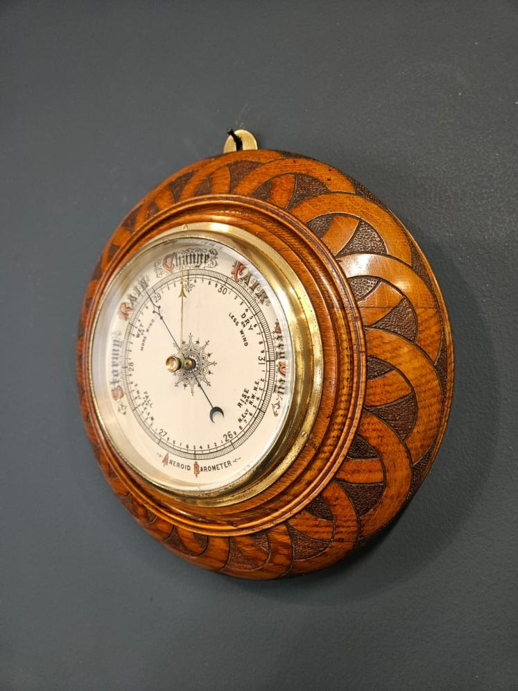 Victorian Turned Oak Cased Barometer  - Image 2