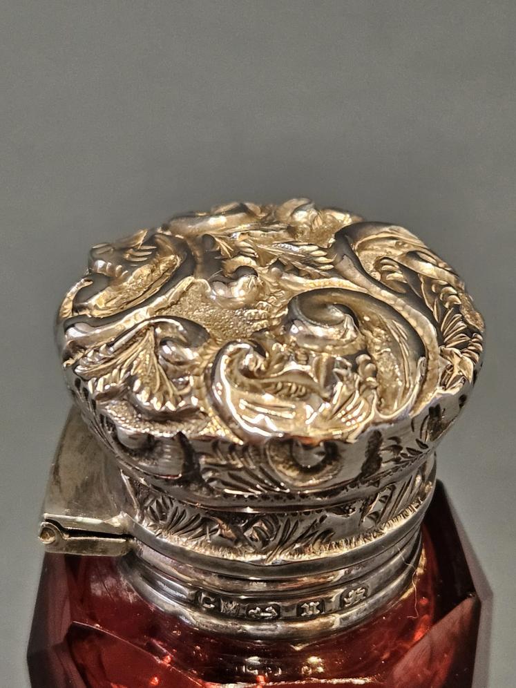 Ruby Glass Silver Top Victorian Scent Bottle  - Image 7