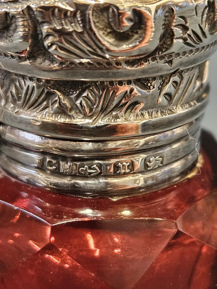 Ruby Glass Silver Top Victorian Scent Bottle  - Image 6