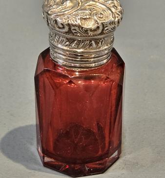 Ruby Glass Silver Top Victorian Scent Bottle 