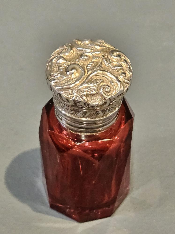 Ruby Glass Silver Top Victorian Scent Bottle  - Image 2