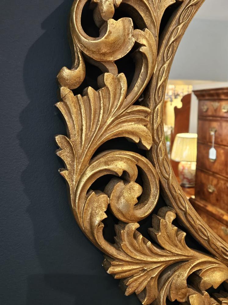 Large Carved Timber Gilt Oval Mirror  - Image 5