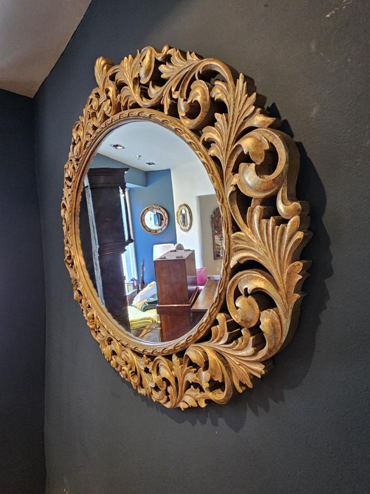 Large Carved Timber Gilt Oval Mirror  - Image 4