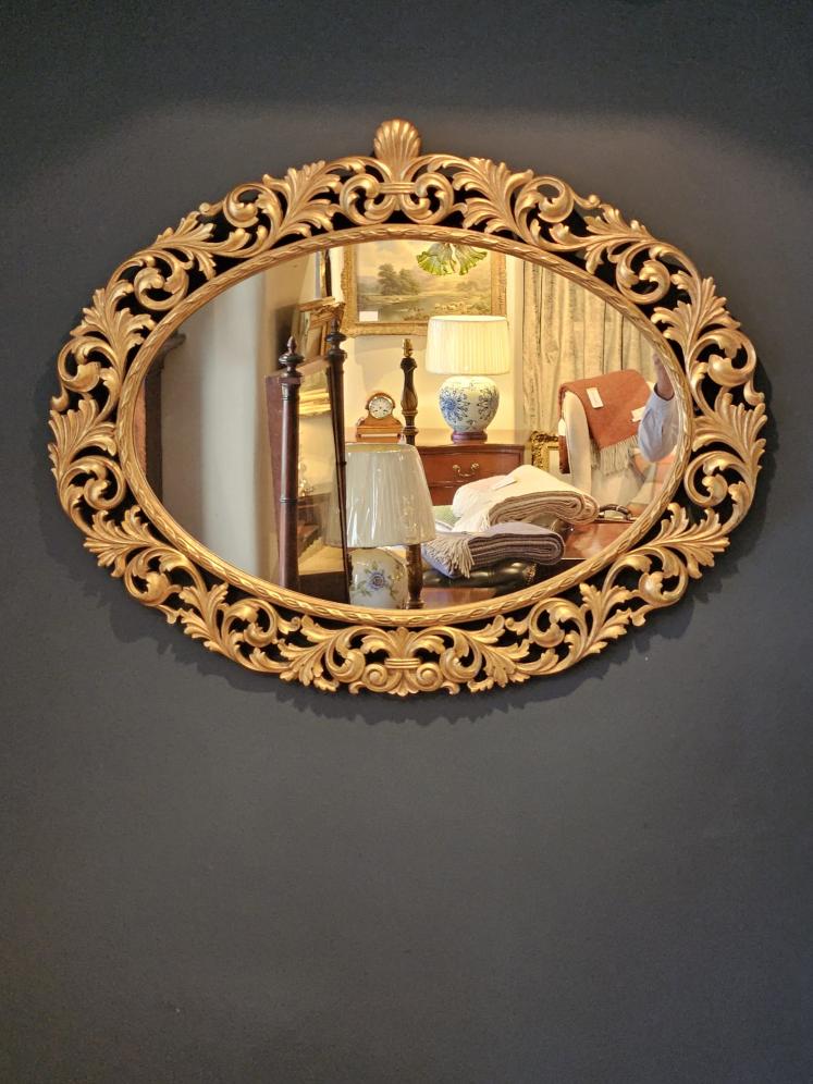 Large Carved Timber Gilt Oval Mirror  - Image 3