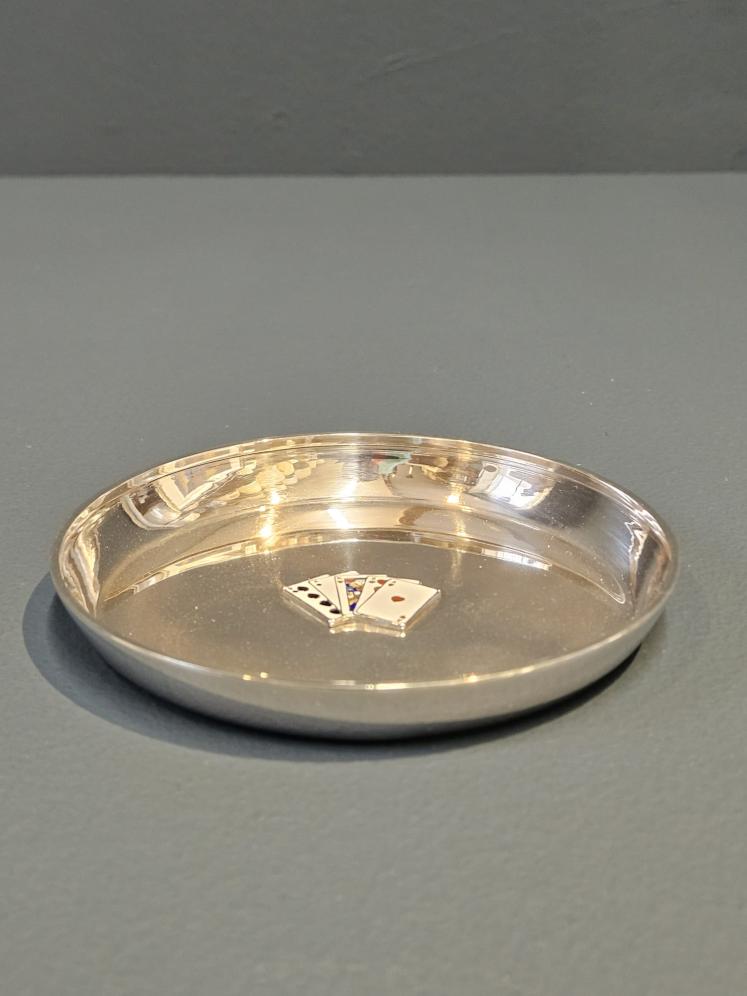 Silver Dish with Enamel Playing Card Decoration - Image 4