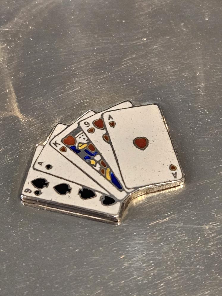 Silver Dish with Enamel Playing Card Decoration - Image 3