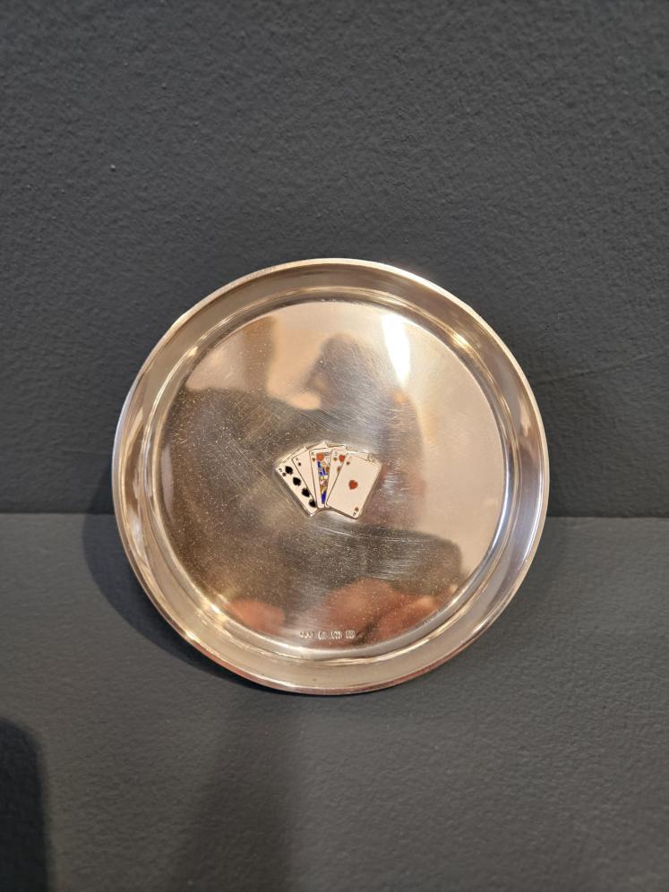 Silver Dish with Enamel Playing Card Decoration - Image 2
