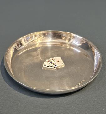 Silver Dish with Enamel Playing Card Decoration - Image
