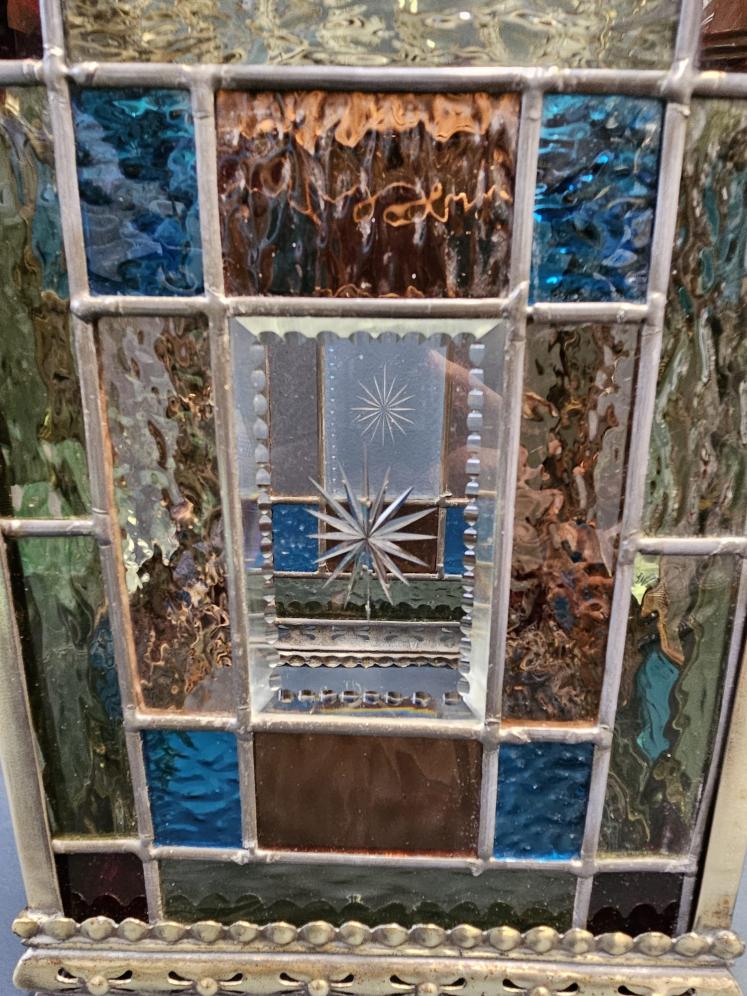 Victorian Brass Framed Lead Glass Lantern - Image 6