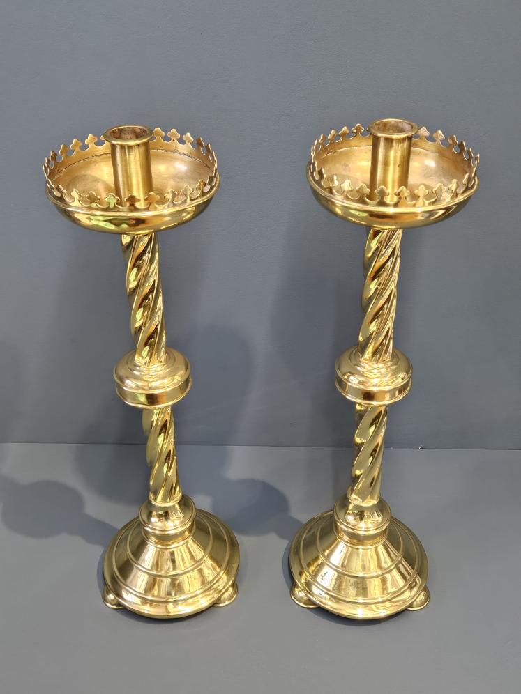 Pair of Large Victorian Brass Church Candlesticks - Image 5