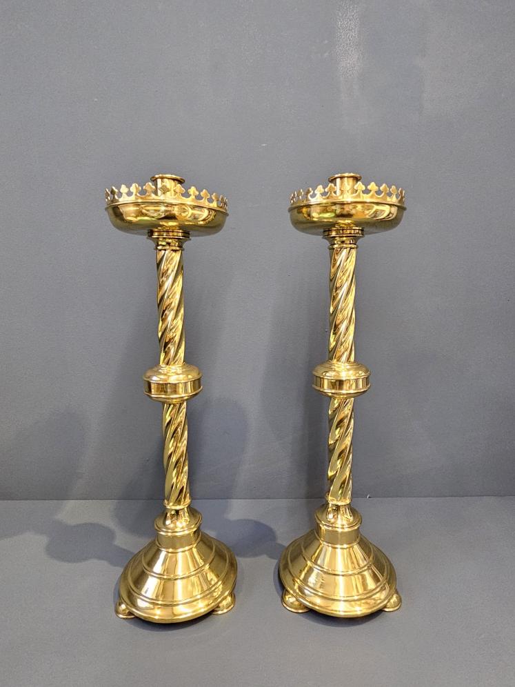 Pair of Large Victorian Brass Church Candlesticks - Image 1