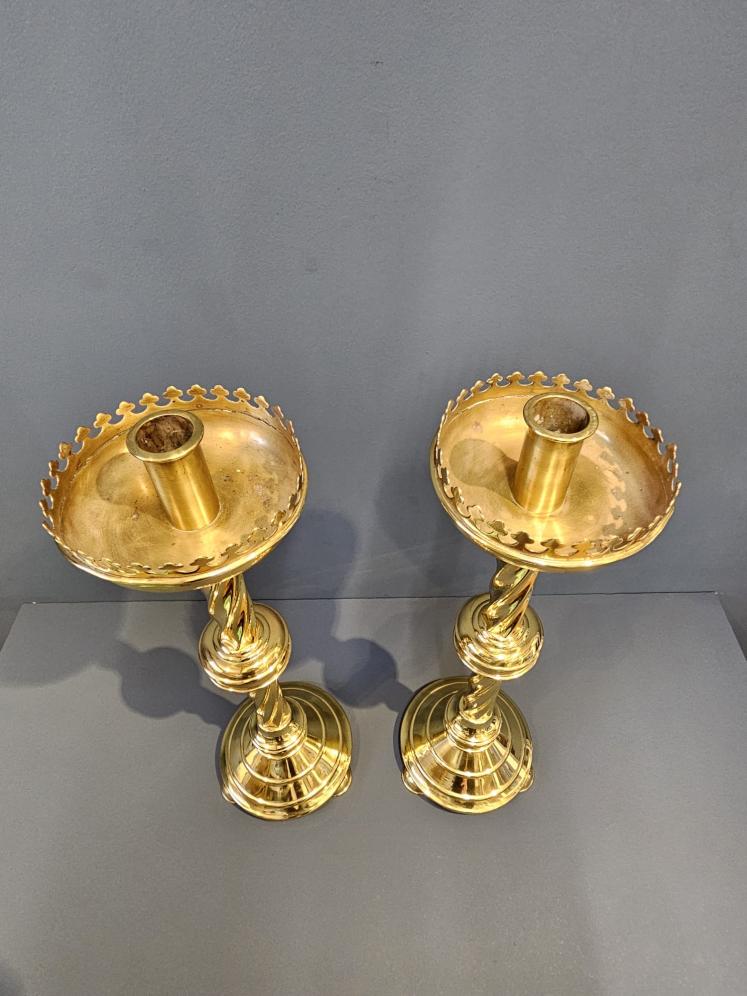 Pair of Large Victorian Brass Church Candlesticks - Image 2