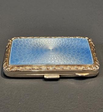Silver and Blue Engine Turned Enamel Ladies Cheroot Case - Image