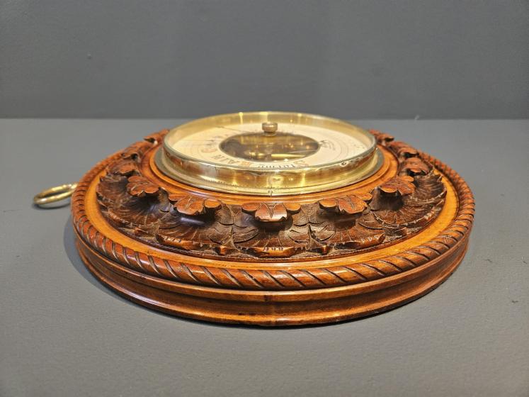 Large Victorian Carved Walnut Skeletonised Aneroid Barometer  - Image 4