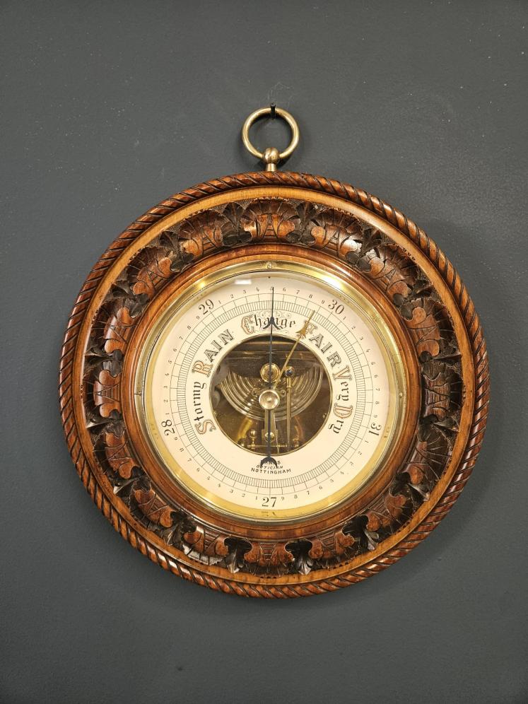 Large Victorian Carved Walnut Skeletonised Aneroid Barometer  - Image 1