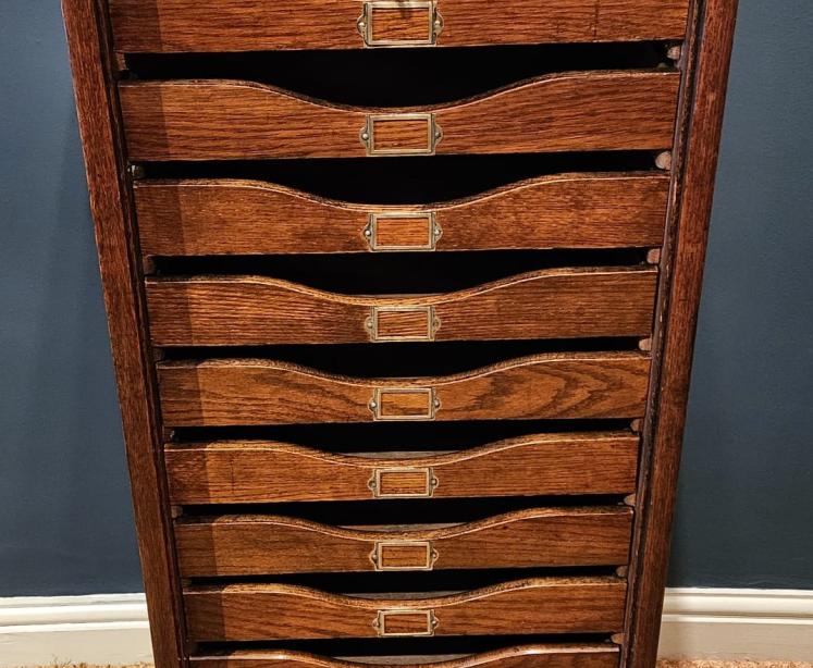 Edwardian Oak Tambour Front Filing Cabinet  - Video