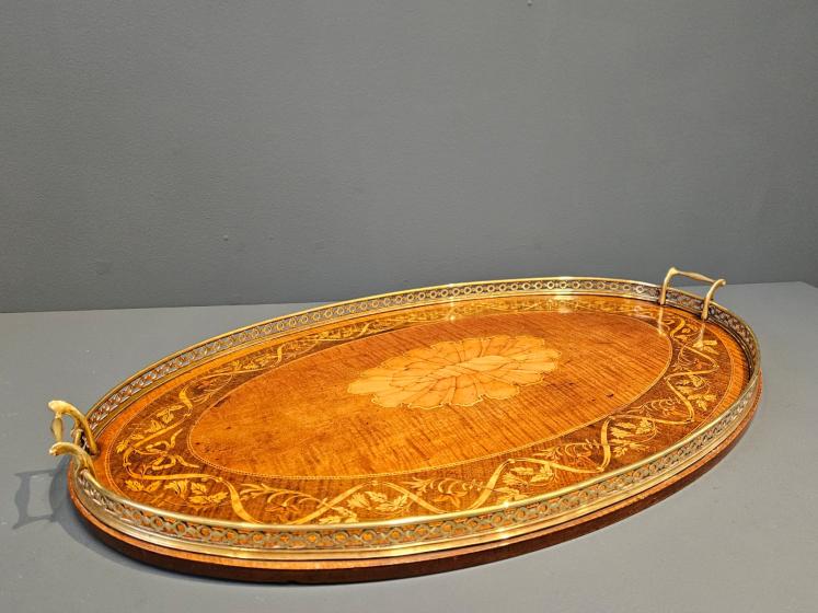 Superb Victorian Inlaid Mahogany Oval Tray - Image 7