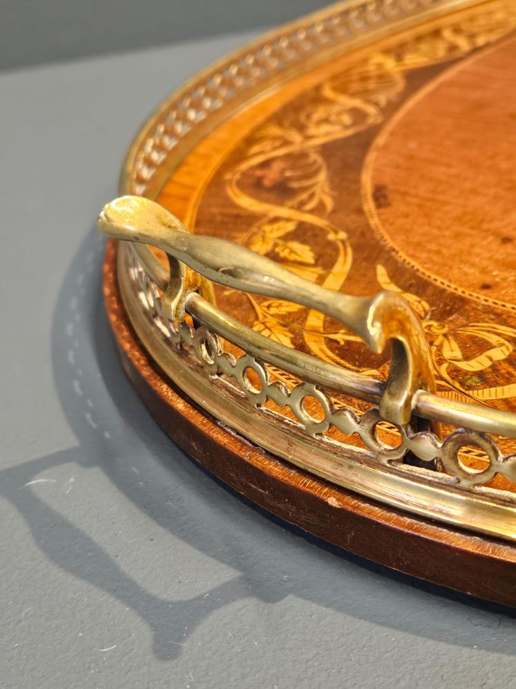 Superb Victorian Inlaid Mahogany Oval Tray - Image 6