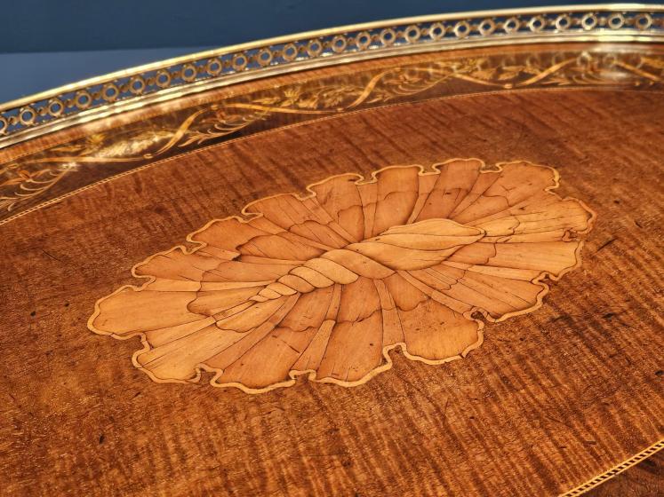 Superb Victorian Inlaid Mahogany Oval Tray - Image 5