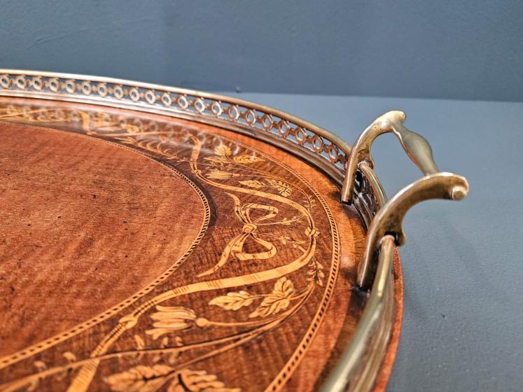 Superb Victorian Inlaid Mahogany Oval Tray - Image 4
