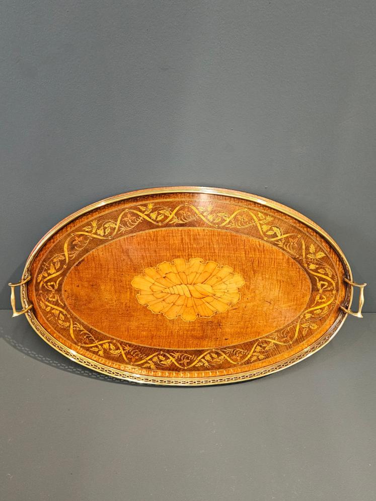 Superb Victorian Inlaid Mahogany Oval Tray - Image 2