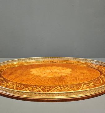 Superb Victorian Inlaid Mahogany Oval Tray - Image