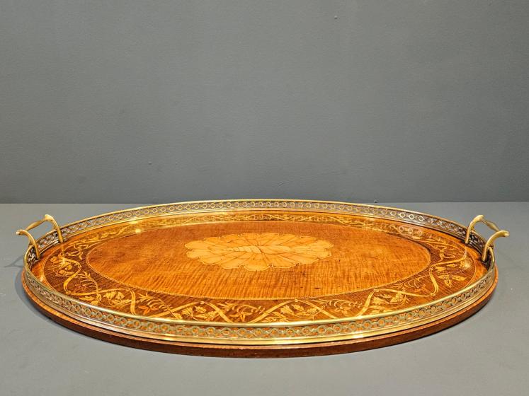 Superb Victorian Inlaid Mahogany Oval Tray - Image 1