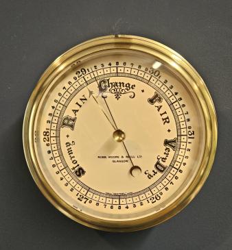 Quality Edwardian Brass Bulk Head Barometer  - Image